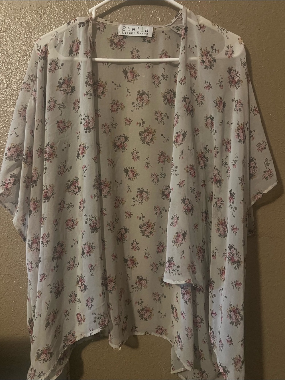 Stella Laguna Beach Floral Sheer Kimono - Ivory with Pink Rose Print